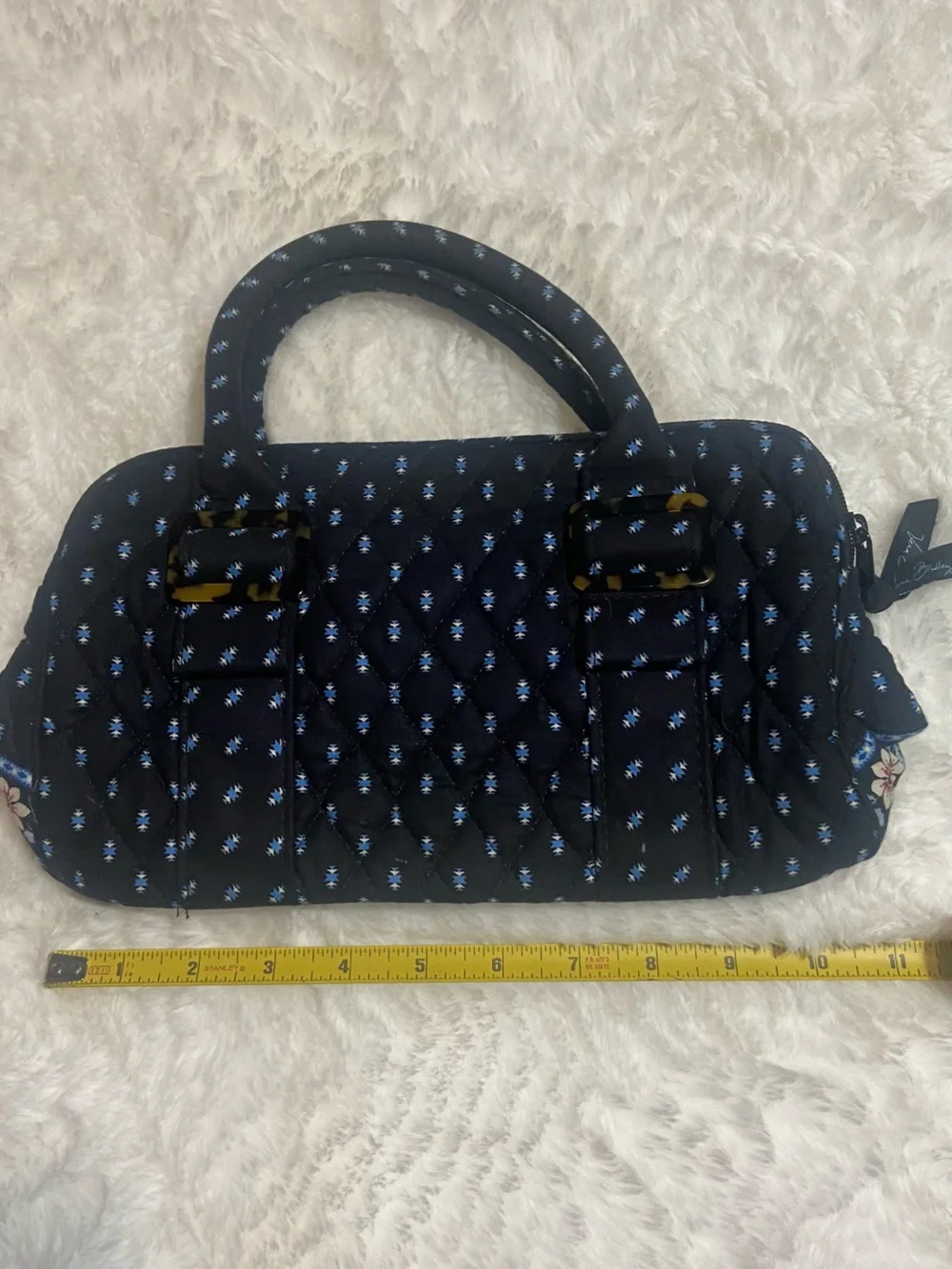 Vintage Vera Bradley Navy Quilted Mini Satchel with Light Blue Dot Print